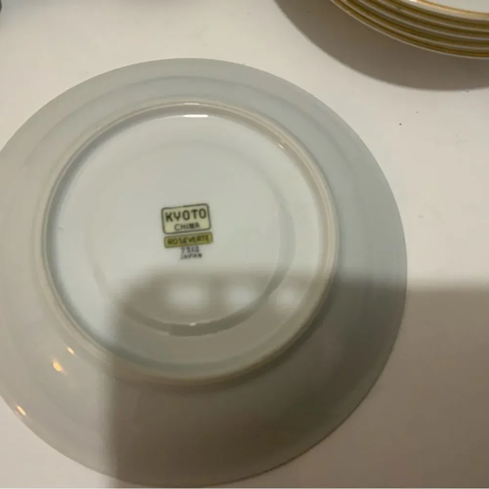 Set of 6 Vintage KYOTO China ROSEVERTE 7312 Saucers Pink Roses Gold Japan K1